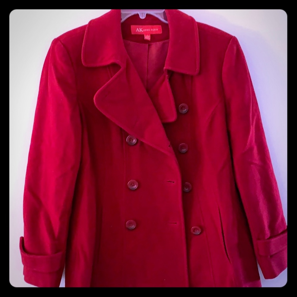 Anne Klein Red Wool Pea Coat Jacket